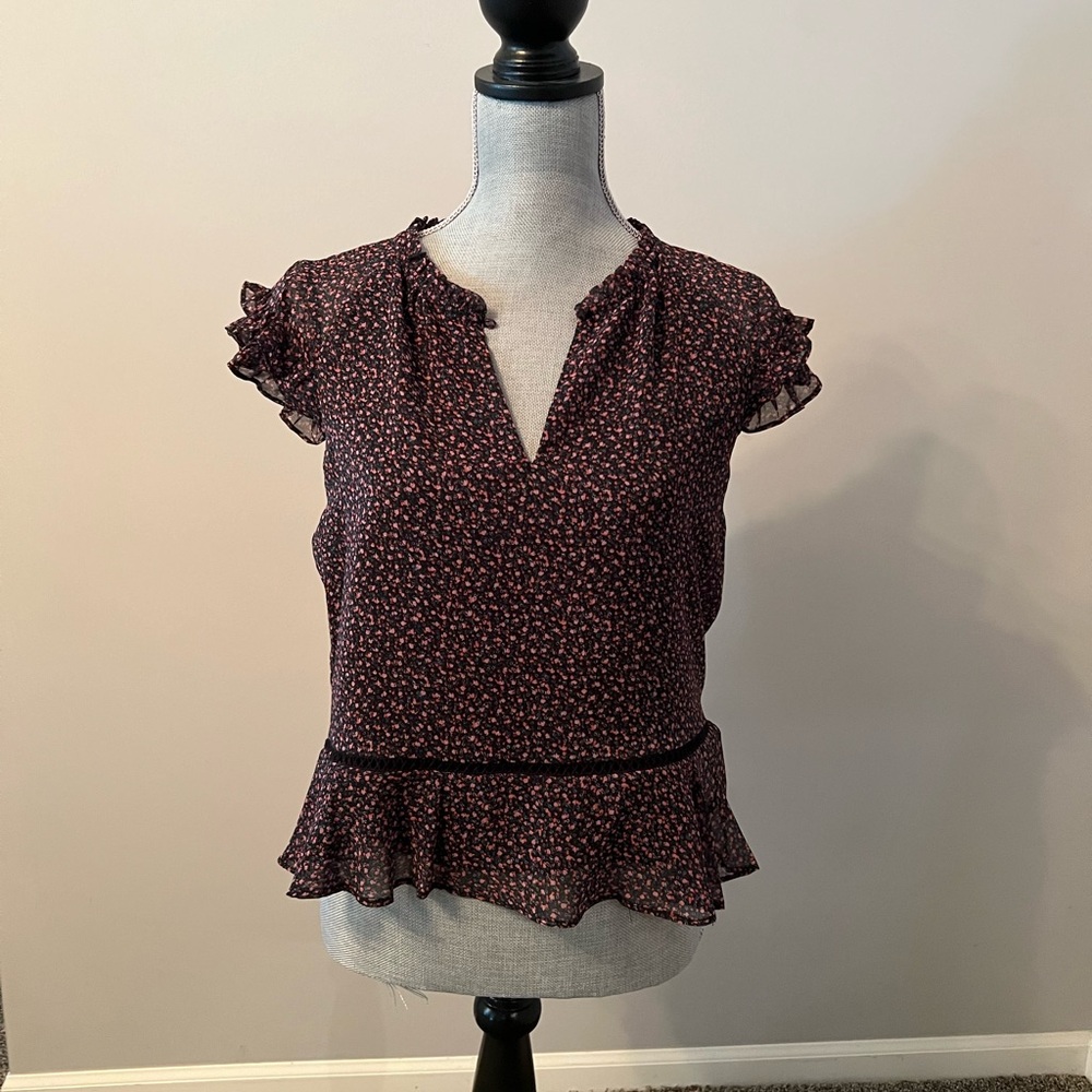 Rebecca Minkoff Red Flutter Sleeve Peplum Blouse
